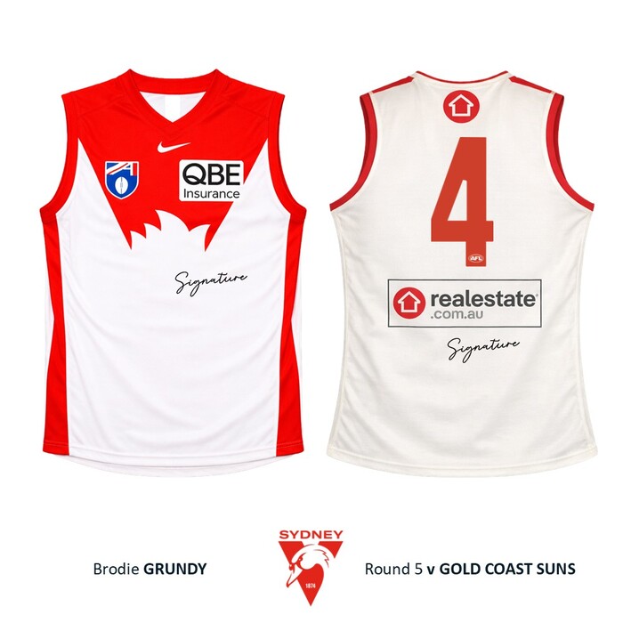 Photo of Brodie Grundy #4 Sydney Swans 2026 Gather Round Guernsey