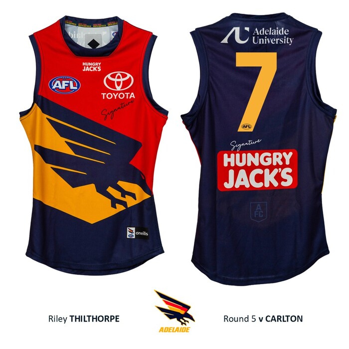 Photo of Riley Thilthorpe #7 Adelaide Crows 2026 Gather Round Match-Worn Guernsey