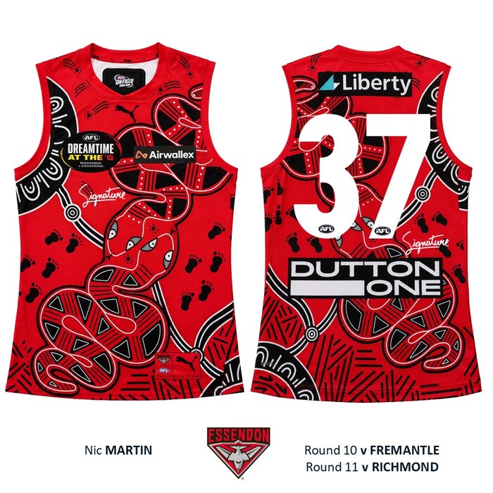 Photo of Nic Martin #37 Essendon 2026 Dreamtime Guernsey 