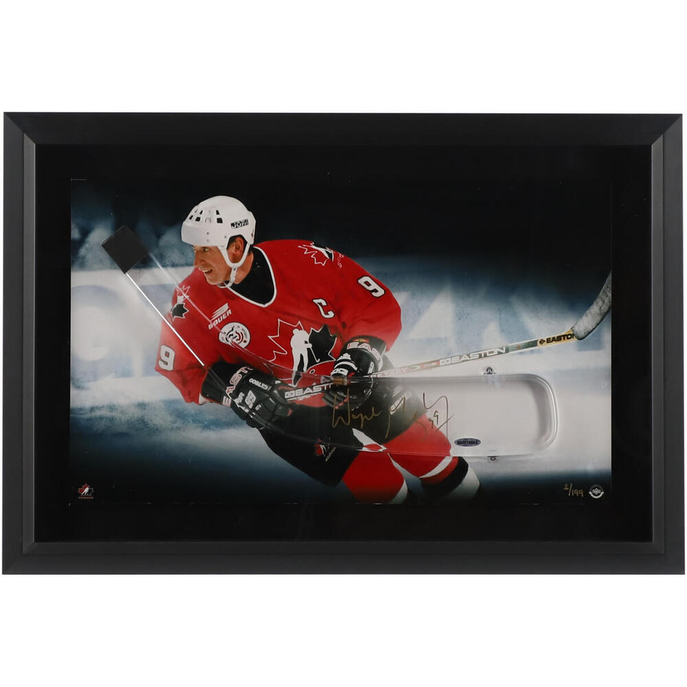 Wayne Gretzky Canada Olympic Team Framed Autographed Hockey Stick with 28