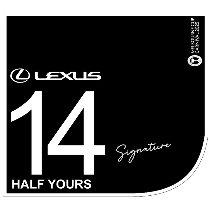 Photo of #14 Half Yours - Jamie Melham Signed Lexus Melbourne Cup Saddlecloth