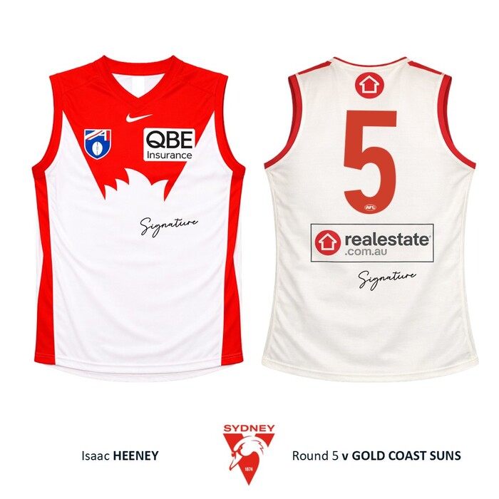 Photo of Isaac Heeney #5 Sydney Swans 2026 Gather Round Guernsey