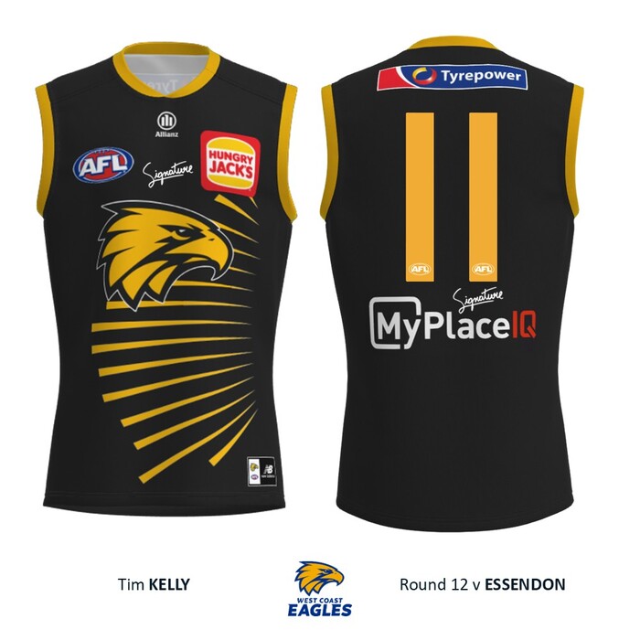 Photo of Tim Kelly #11 West Coast Eagles 2026 WA Day Match-Worn Guernsey & Shorts