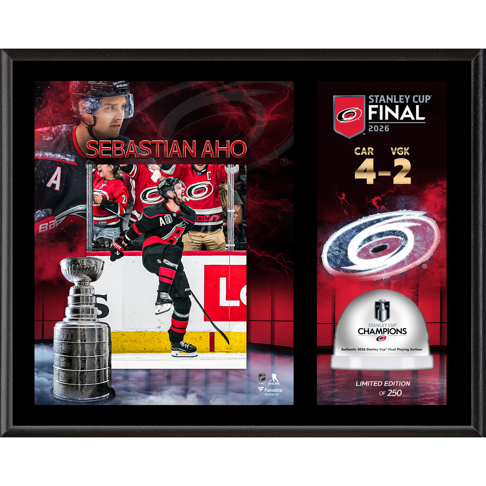 Sebastian Aho Carolina Hurricanes 2026 Stanley Cup Champions 12'' x 15'' Sublimated Plaque with Game-Used Ice from the 2026 Stanley Cup Final - Limited Edition #1 of 250