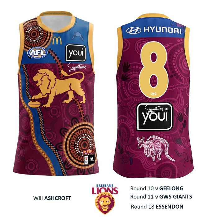 Photo of Will Ashcroft #8 Brisbane Lions 2026 Indigenous Guernsey