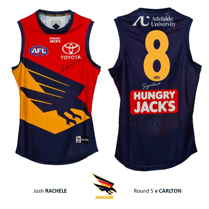Photo of Josh Rachele #8 Adelaide Crows 2026 Gather Round Match-Worn Guernsey