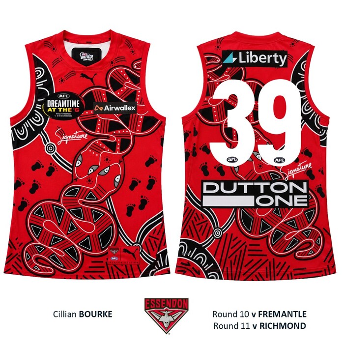 Photo of Cillian Bourke #39 Essendon 2026 Dreamtime Guernsey 