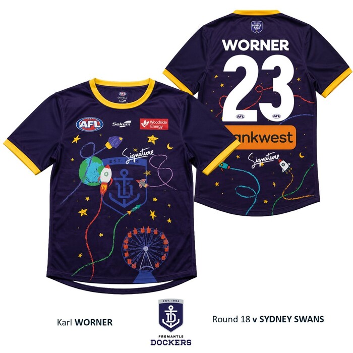 Photo of Karl Worner #23 Fremantle 2026 Starlight Foundation Warm Up Tee