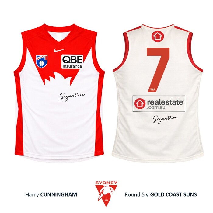 Photo of Harry Cunningham #7 Sydney Swans 2026 Gather Round Guernsey