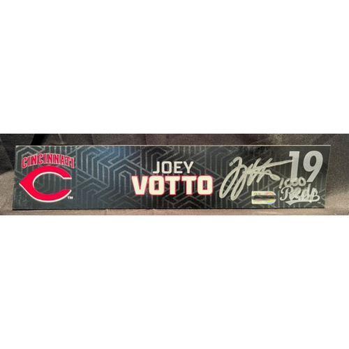 Joey Votto *Game-Used, Autographed & Inscribed* Locker Name Plate -- Used By Joey Votto During 1,000th Career RBI Game -- SD vs. CIN on 06/30/2021