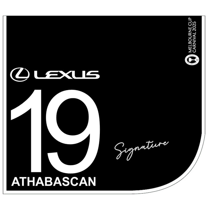 Photo of #19 Athabascan - Declan Bates Signed Lexus Melbourne Cup Saddlecloth