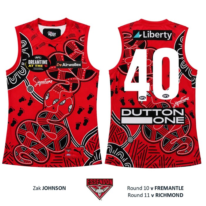 Photo of Zak Johnson #40 Essendon 2026 Dreamtime Guernsey 