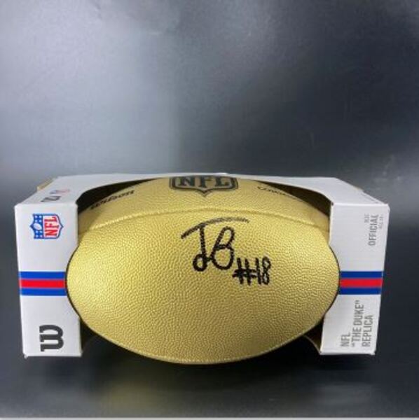 NFL - Raiders Jack Bech Signed Gold Composite Football