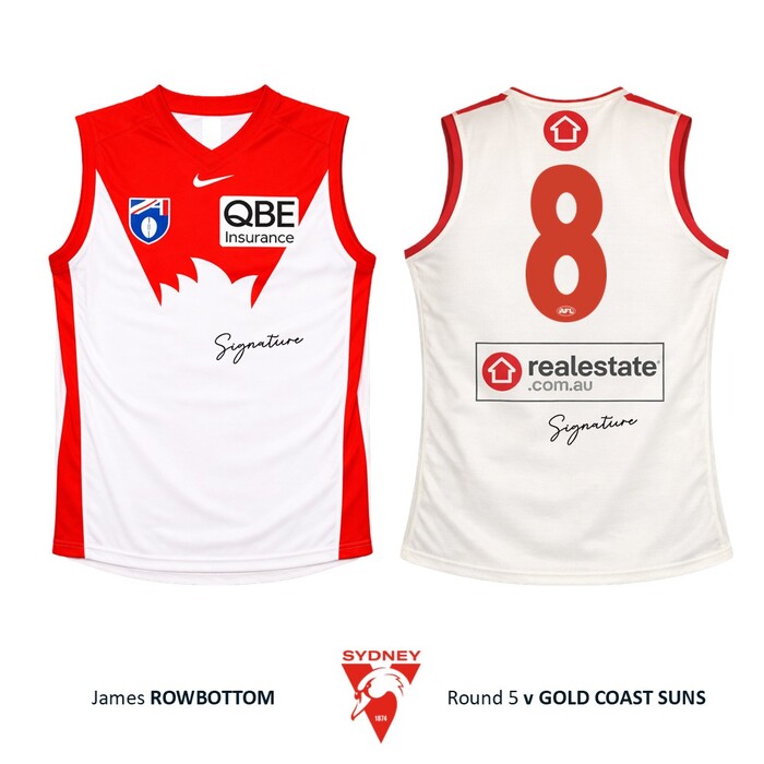 Photo of James Rowbottom #8 Sydney Swans 2026 Gather Round Guernsey