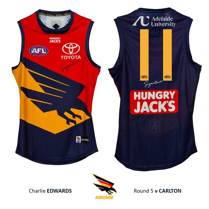 Photo of Charlie Edwards #11 Adelaide Crows 2026 Gather Round Player-Issue Guernsey