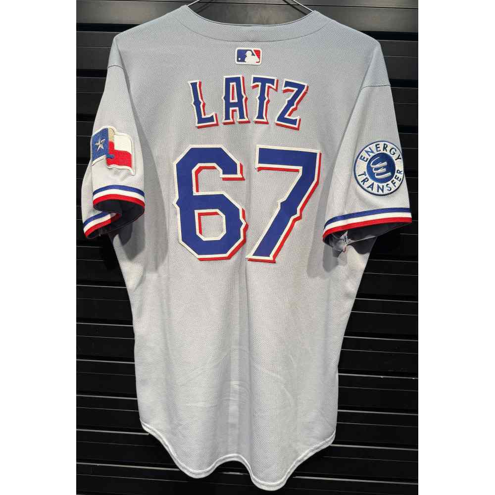 Jacob Latz #67 Texas Rangers Game-Used 2025 Road Jersey - Career