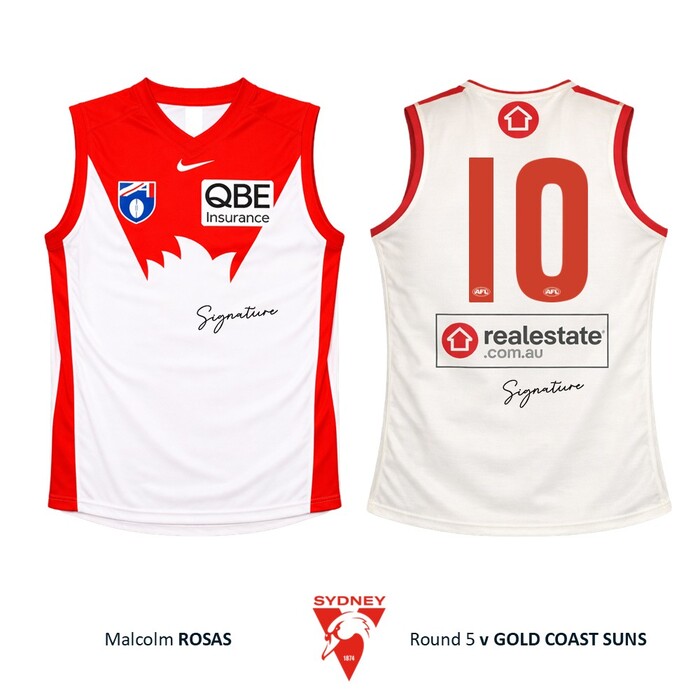 Photo of Malcolm Rosas #10 Sydney Swans 2026 Gather Round Guernsey
