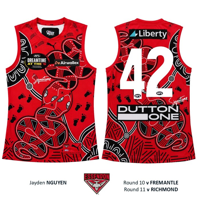 Photo of Jayden Nguyen #42 Essendon 2026 Dreamtime Guernsey 