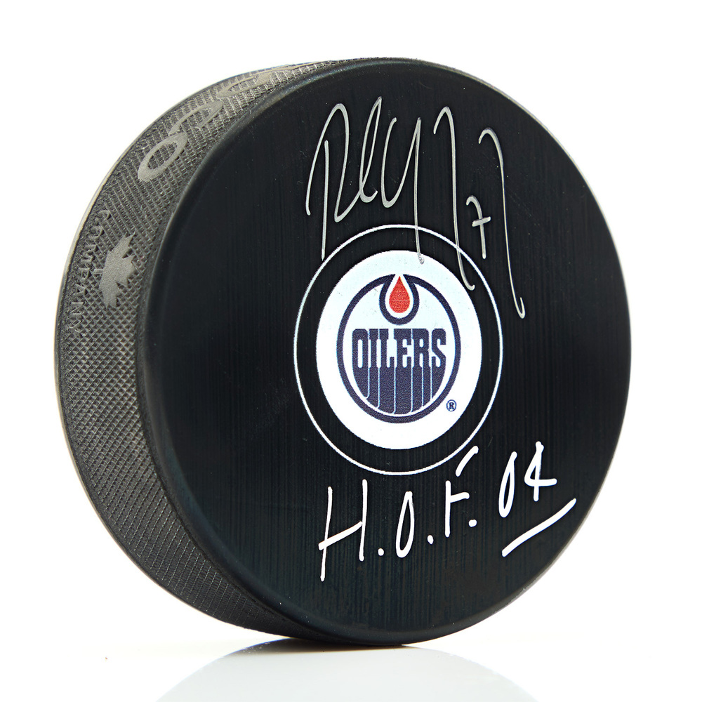 Paul Coffey Autographed Edmonton Oilers Hockey Puck with HOF Note