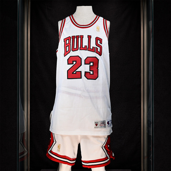 Front of Michael Jordan White Uniform Photo-Matched to 1997 Regular Season.
