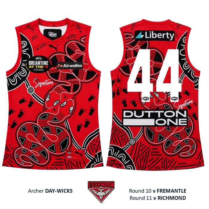 Photo of Archer Day-Wicks #44 Essendon 2026 Dreamtime Guernsey 