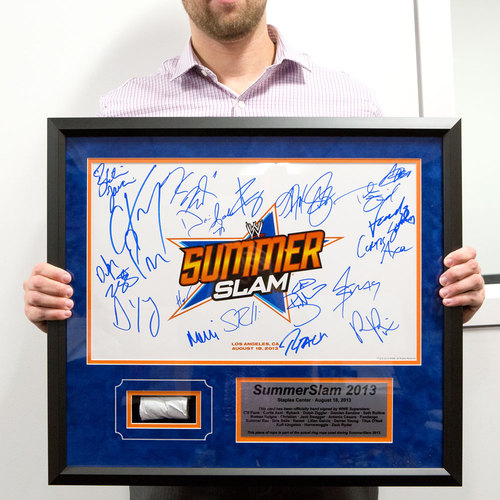 SummerSlam 2013 Signed Plaque with piece of USED Ring Rope