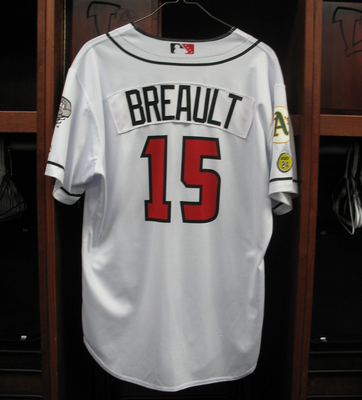 #15 Hunter Breault Size L Lansing Lugnuts - Home White Jersey