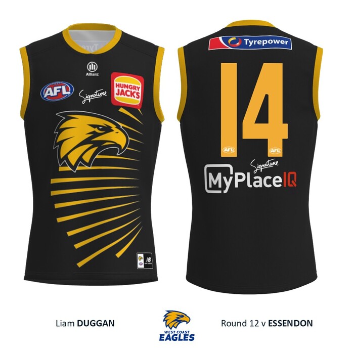 Photo of Liam Duggan #14 West Coast Eagles 2026 WA Day Match-Worn Guernsey & Shorts