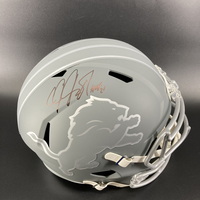 HOF - Lions Calvin Johnson Signed Replica Slate Speed Helmet with HOF 21...