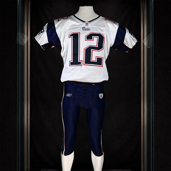 Front of Tom Brady White New England Patriots Game-Worn Jersey Photo-Matched to Super Bowl Season.