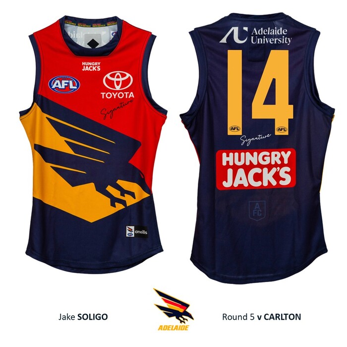 Photo of Jake Soligo #14 Adelaide Crows 2026 Gather Round Match-Worn Guernsey
