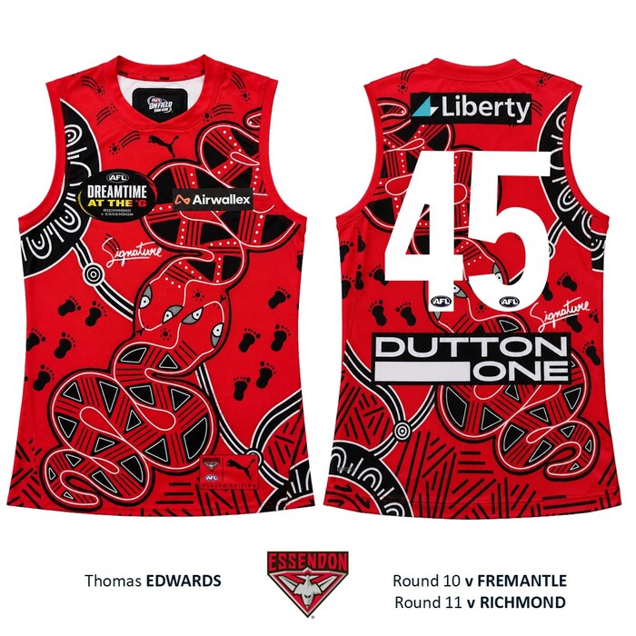 Photo of Thomas Edwards #45 Essendon 2026 Dreamtime Guernsey 