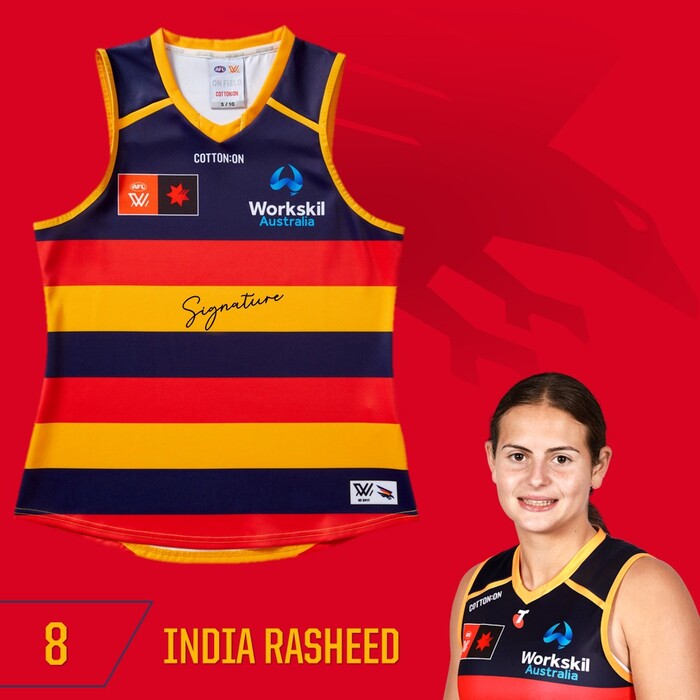 India Rasheed #8 Adelaide Crows 2025 Home Guernsey