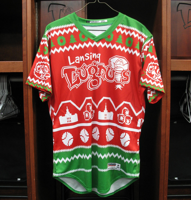 #17 Henry Gomez Size L Lansing Lugnuts - Lansing Lugnuts Christmas Sweater Jersey