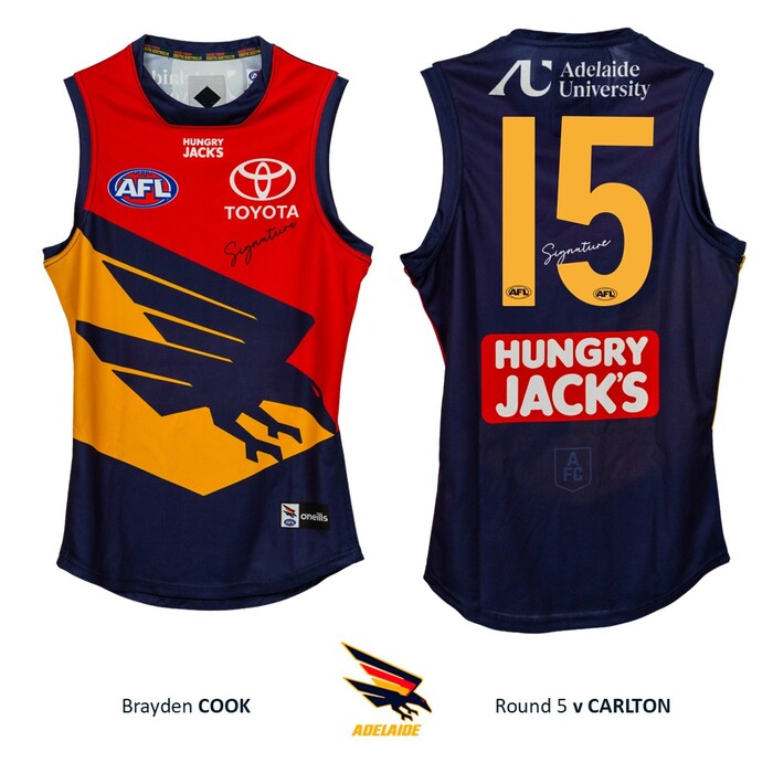 Brayden Cook #15 Adelaide Crows 2026 Gather Round Match-Worn Guernsey