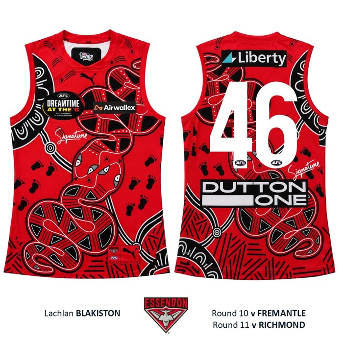 Photo of Lachlan Blakiston #46 Essendon 2026 Dreamtime Guernsey 