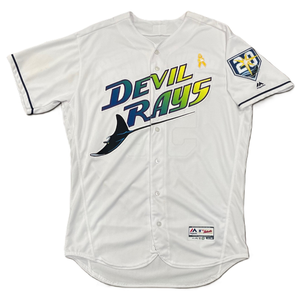Devil Rays First Jersey Game Used 20th Anniversary Devil Rays Jersey: Adam Kolarek - September ...