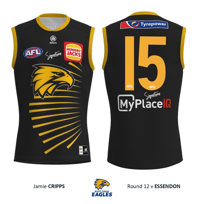Photo of Jamie Cripps #15 West Coast Eagles 2026 WA Day Player-Issue Guernsey & Shorts