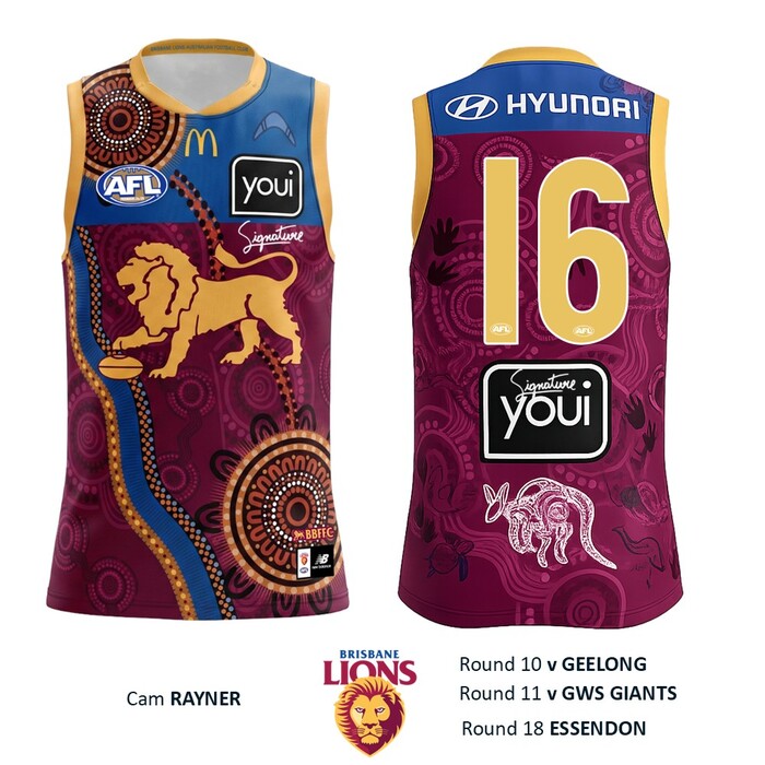 Photo of Cam Rayner #16 Brisbane Lions 2026 Indigenous Guernsey