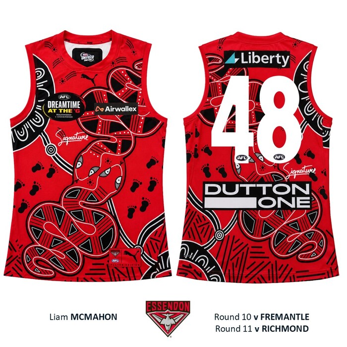 Photo of Liam McMahon #48 Essendon 2026 Dreamtime Guernsey 