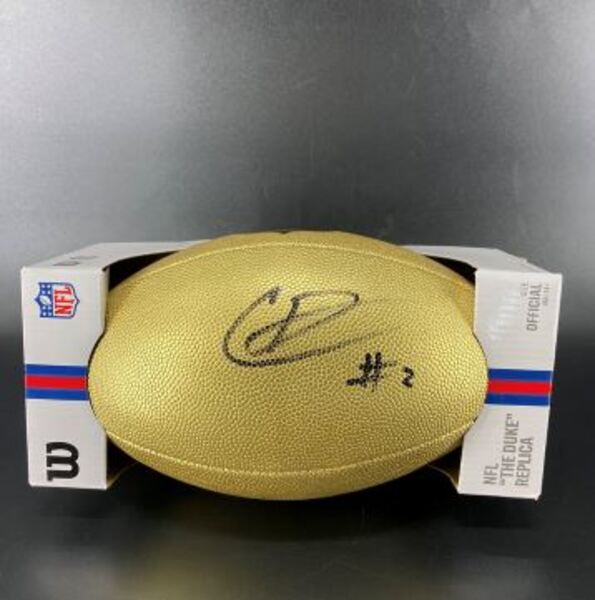 NFL - Cowboys Caleb Downs Signed Gold Composite Football