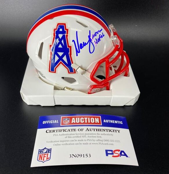 HOF - Oilers Warren Moon Signed Mini Helmet with HOF 06 Inscription