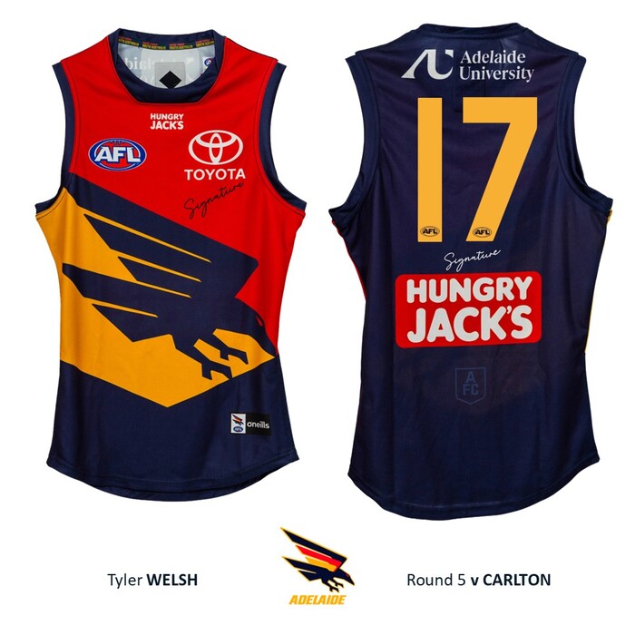 Photo of Tyler Welsh #17 Adelaide Crows 2026 Gather Round Player-Issue Guernsey