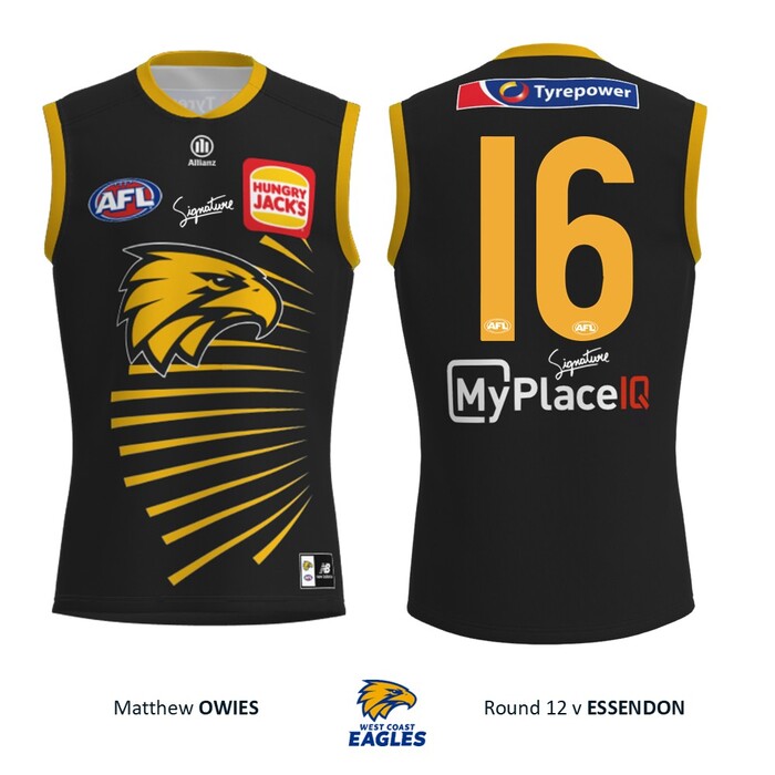 Photo of Matthew Owies #16 West Coast Eagles 2026 WA Day Player-Issue Guernsey & Shorts