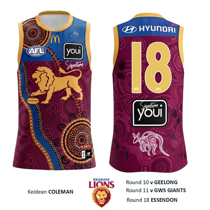 Photo of Keidean Coleman #18 Brisbane Lions 2026 Indigenous Guernsey