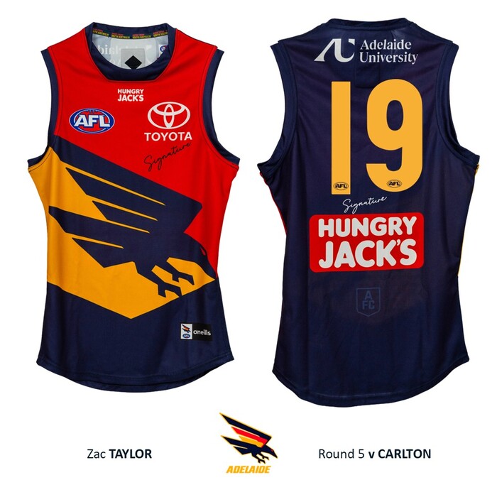 Photo of Zac Taylor #19 Adelaide Crows 2026 Gather Round Match-Worn Guernsey