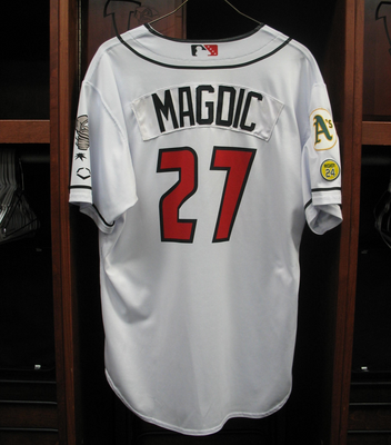 #27 Ryan Magdic / Jake Pfennigs Size XL Lansing Lugnuts - Home White Jersey