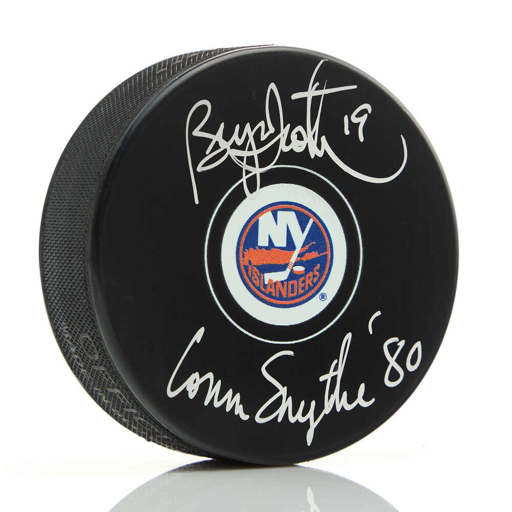 Bryan Trottier Signed New York Islanders Hockey Puck with 1980 Conn Smythe Note