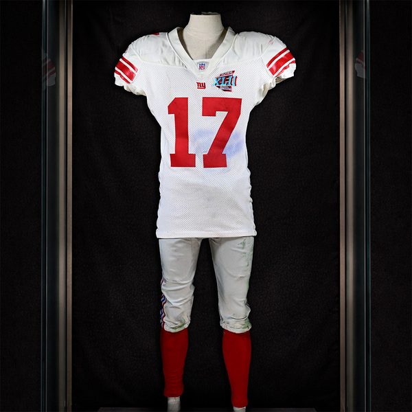 Front of Plaxico Burress Super Bowl XLII Game-Worn Uniform.