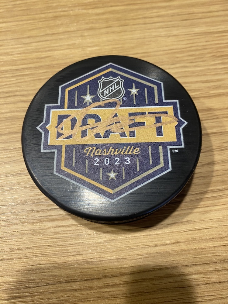 2023 NHL Draft Puck Autographed by 6 Pick in the Draft Dmitriy